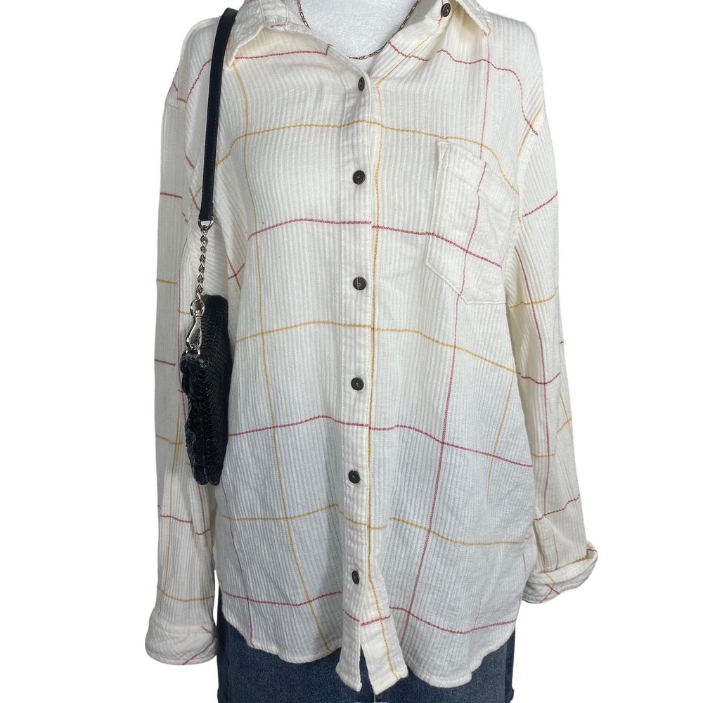 Officecore Plaid Button Up Long Sleeve Top Womens Large Sonoma Business Casual